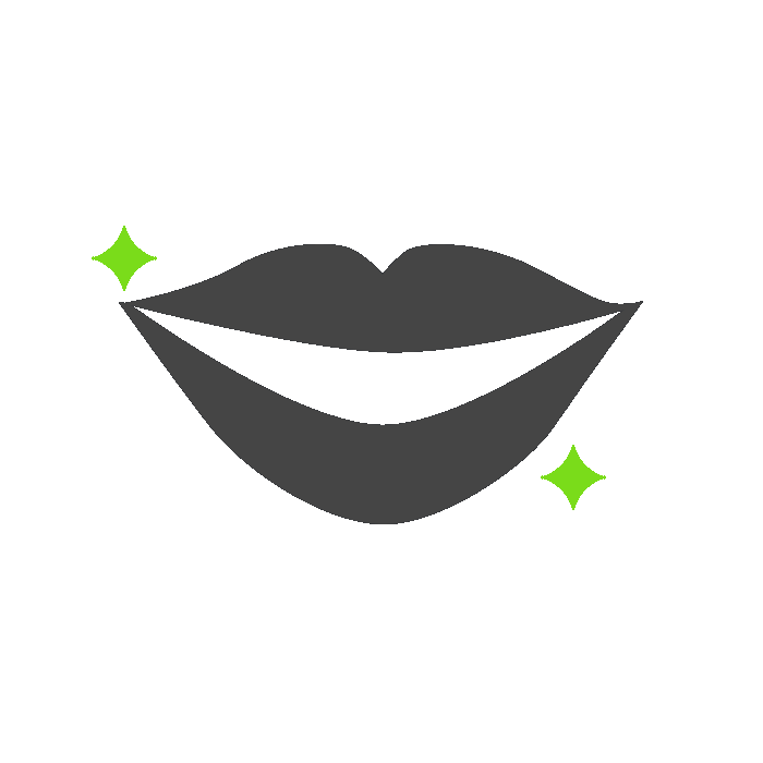 Grey smiley lips with green stars cosmetic dentistry icon